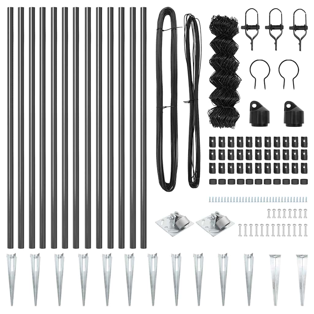 Kettengliedzaun mit Pfosten Grau 0,4 x 25 m Stahl